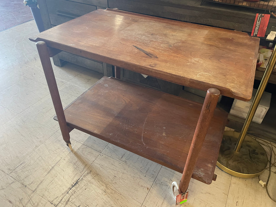 Teak wood bar cart on casters 32754