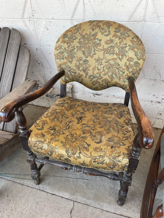 Vintage wooden accent chair with golden upholstery 32759