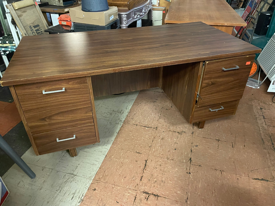 Large heavy duty 4-drawer desk w/ file cabinet drawers dark brown walnut finish 31175