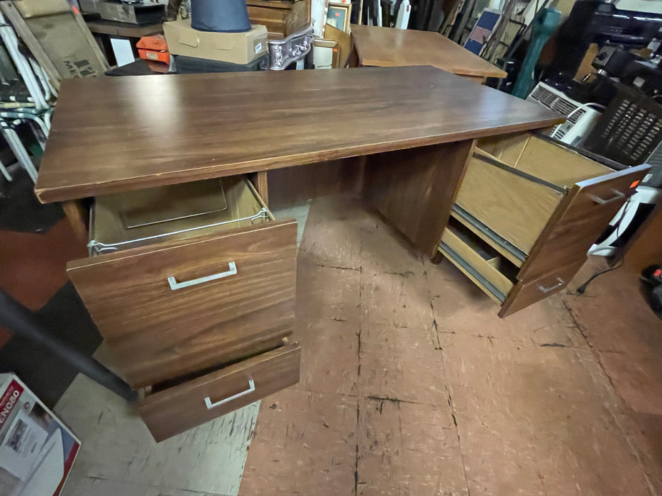 Large heavy duty 4-drawer desk w/ file cabinet drawers dark brown walnut finish 31175