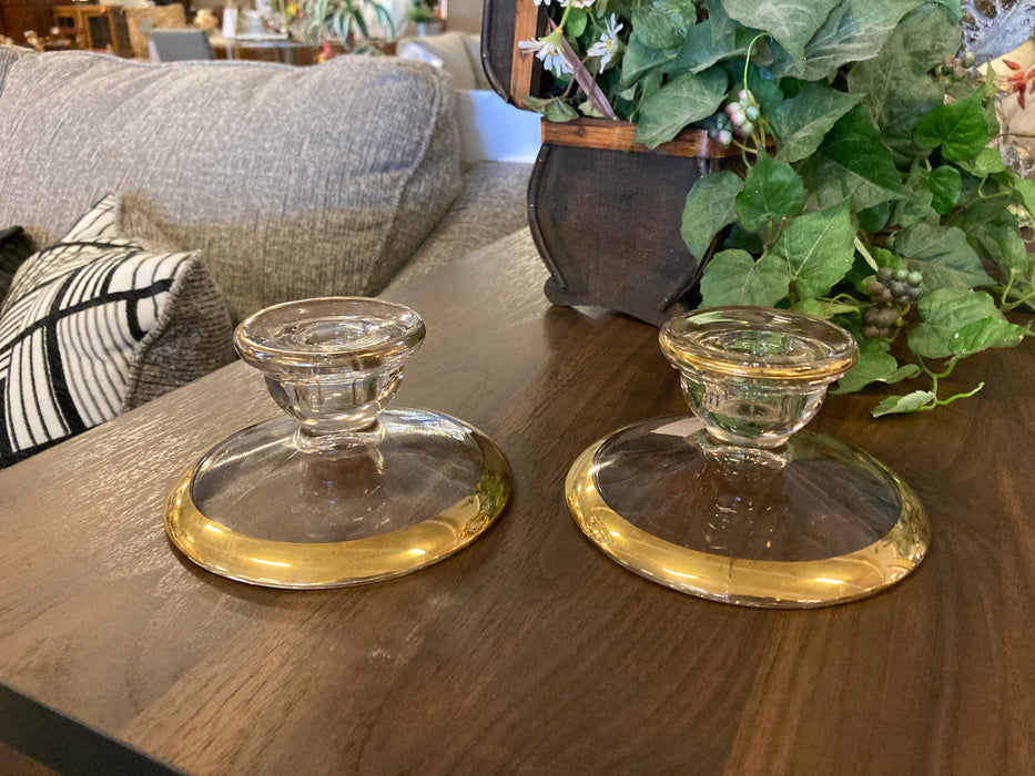 Glass candle holders with gold trim 2pc set 30957