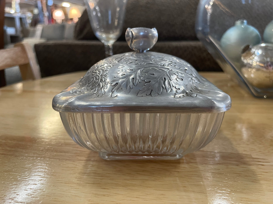 Glass candy dish with aluminum lid 30960