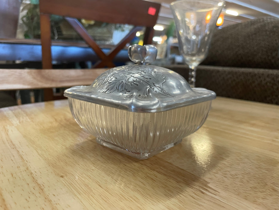 Glass candy dish with aluminum lid 30960