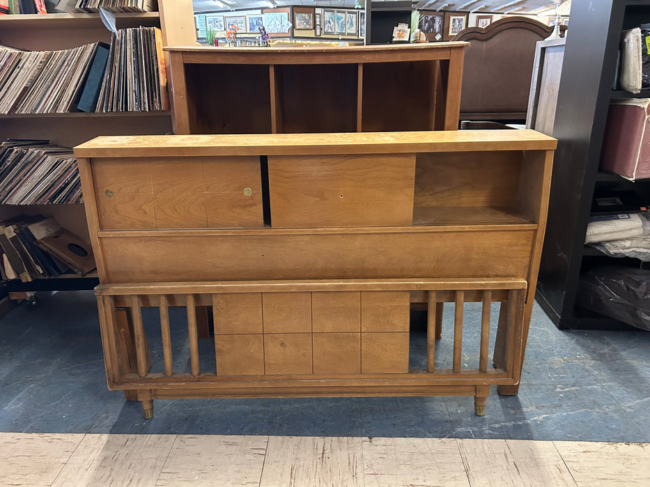 Wood mid century full headboard and footboard 34328