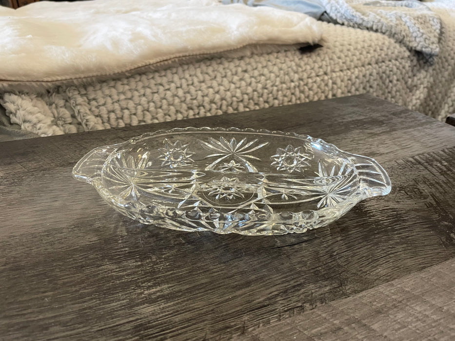 Set of 3 vintage Anchor Hocking Star of David clear glass divided dish 32635