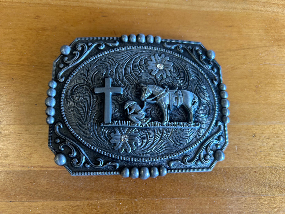 Moranse Religion Cross Cowboy Prayer Horse Design Belt Buckle 34334