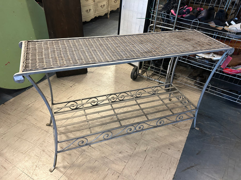 Distinctive Design iron metal console table with wicker top 34352