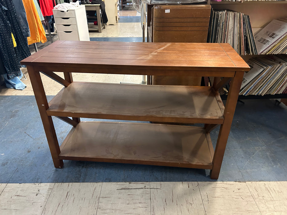 Wood finish console table with 2 shelves 34356