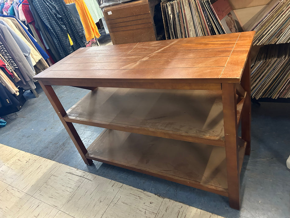 Wood finish console table with 2 shelves 34356