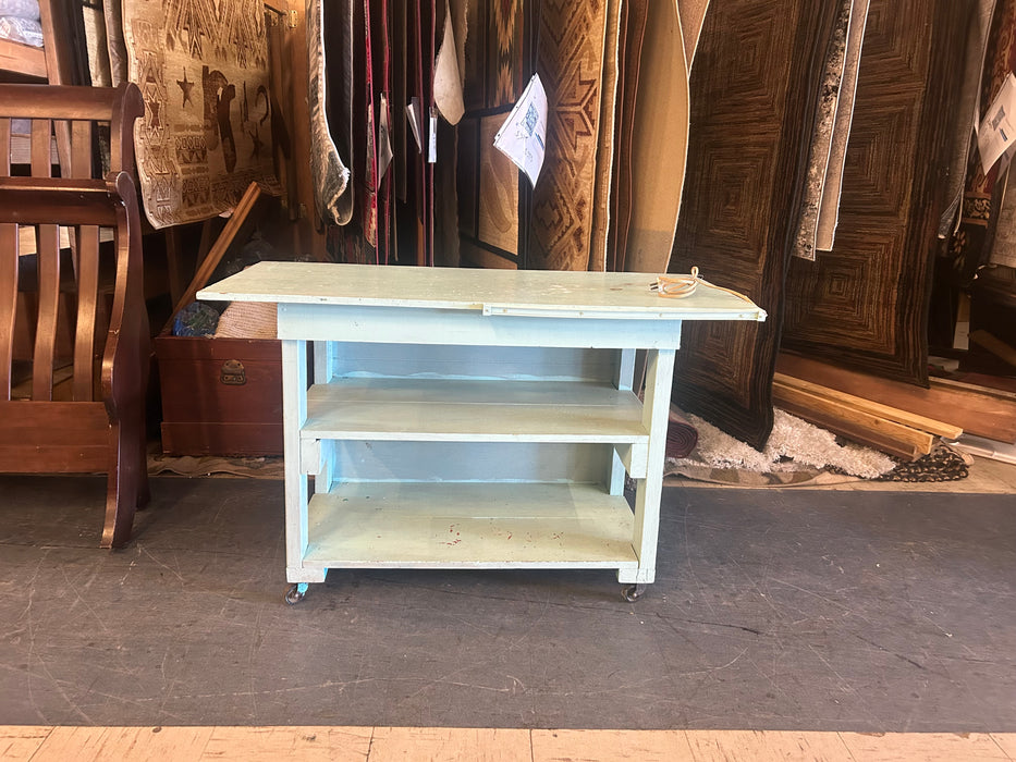 Aqua colored desk w built-in bookcase shelf 34357