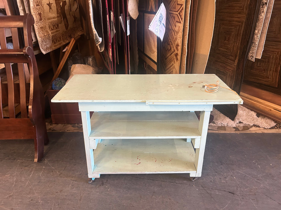 Aqua colored desk w built-in bookcase shelf 34357