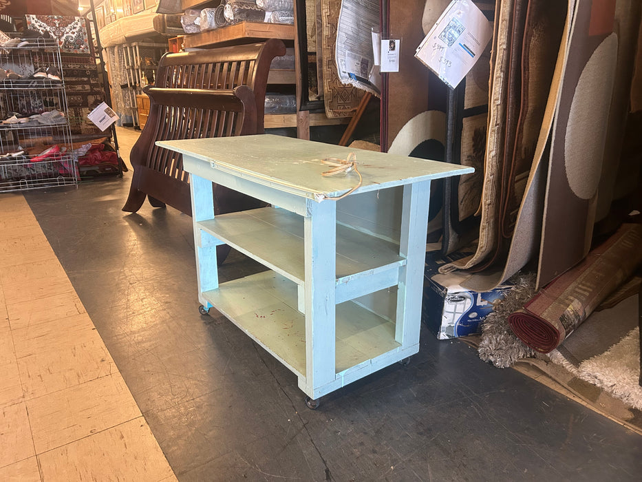 Aqua colored desk w built-in bookcase shelf 34357