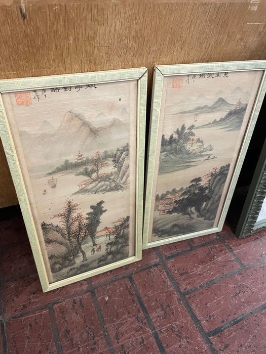 Vintage oriental mountain painting on silk 32143