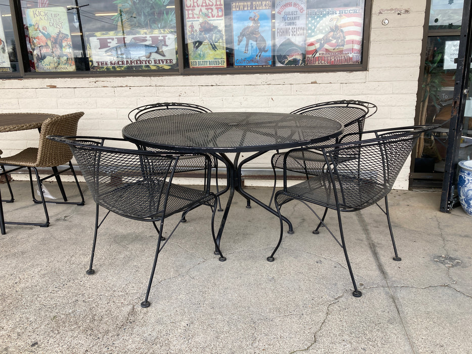 Wrought iron outdoor dining table with 4 chairs 5pc set 32206