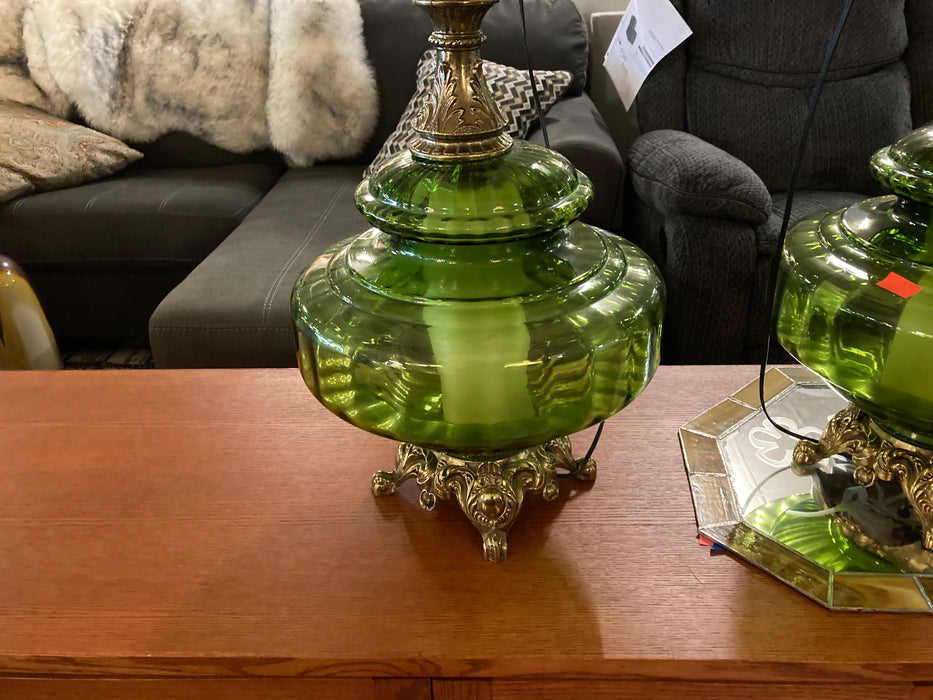Vintage Rare EF Industries Regency Emerald Green Glass large lamps 32166