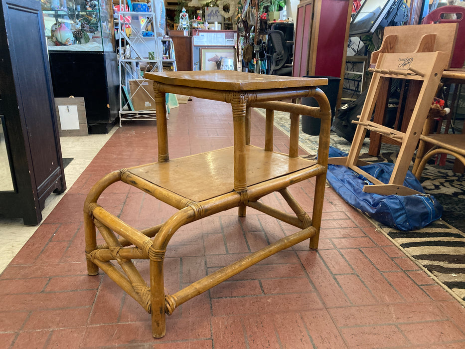 Vintage rattan side end table for outdoor patio or indoor 32194