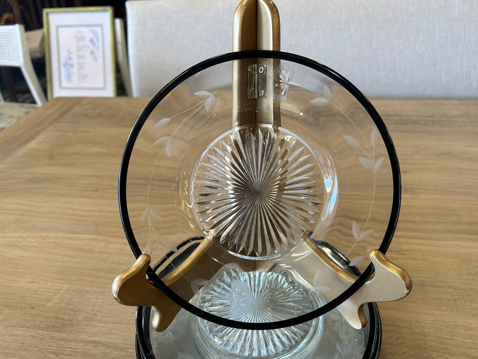 Set of 12 clear cystal black rimmed salad/dessert plates 33594