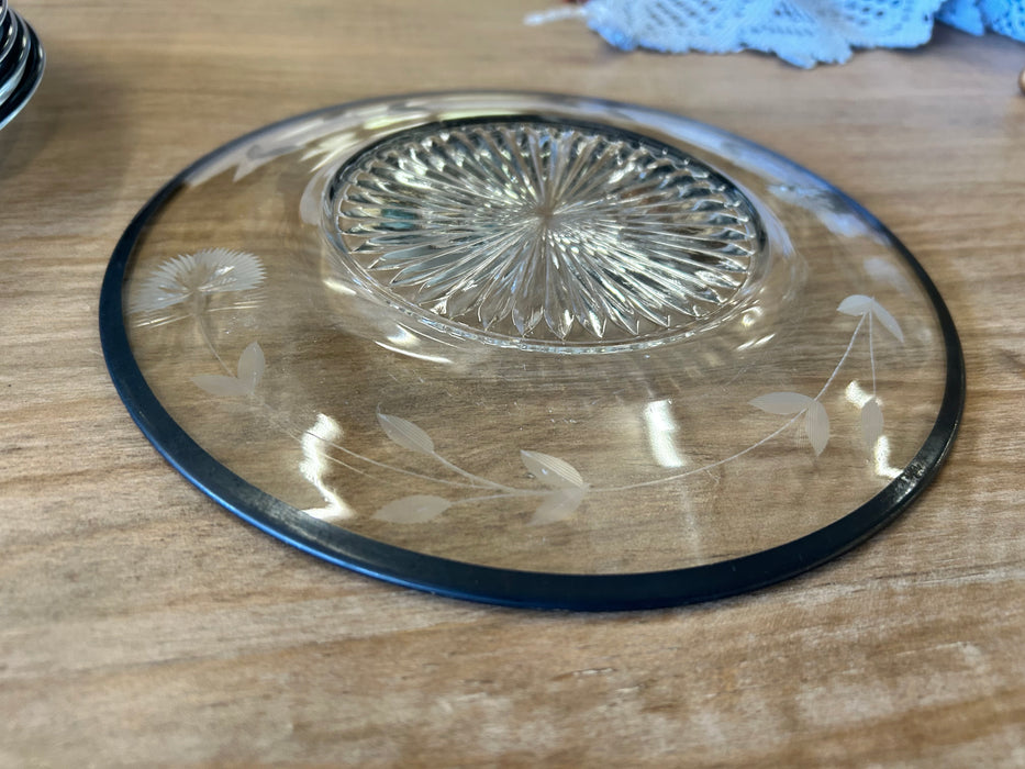 Set of 12 clear cystal black rimmed salad/dessert plates 33594