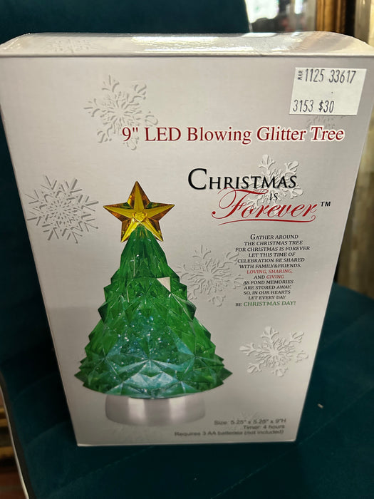 9" Christmas is forever LED blowing glitter tree in origianl box 33617
