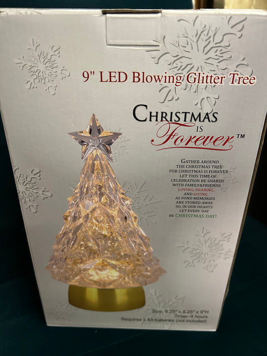 9" Christmas is forever LED blowing glitter tree in origianl box 33617