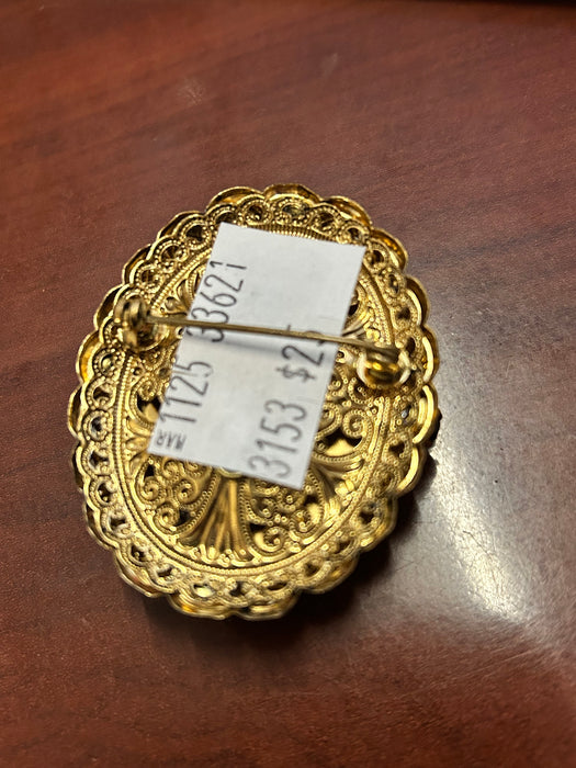 Stunning vintage large glass mirror cameo brooch 33621