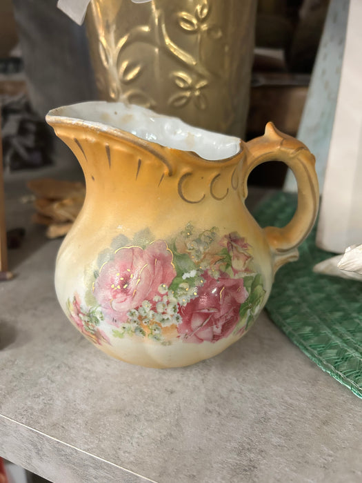 Antique porcelain hand painted floral small cream pitcher 33626