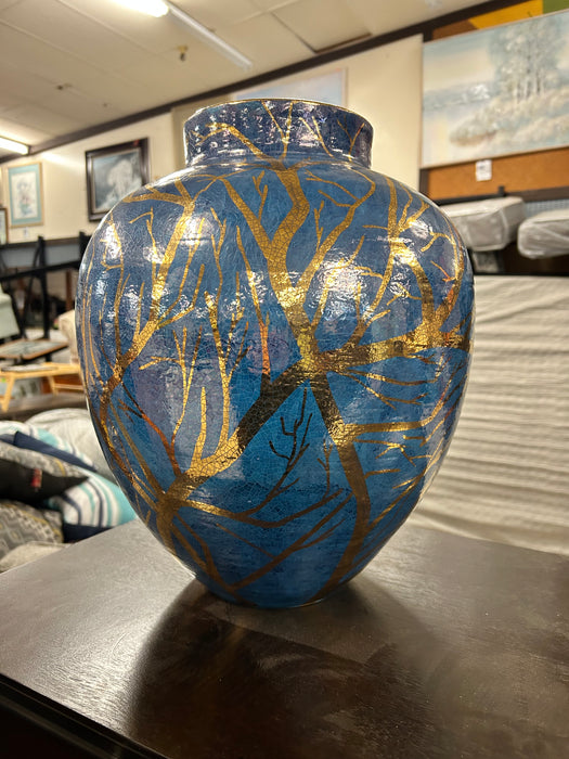 Blue handcrafted vase with gold accents 33616
