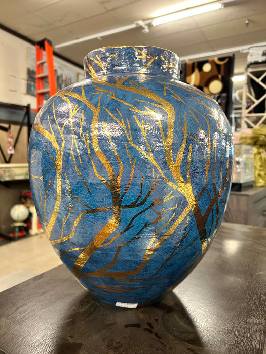 Blue handcrafted vase with gold accents 33616