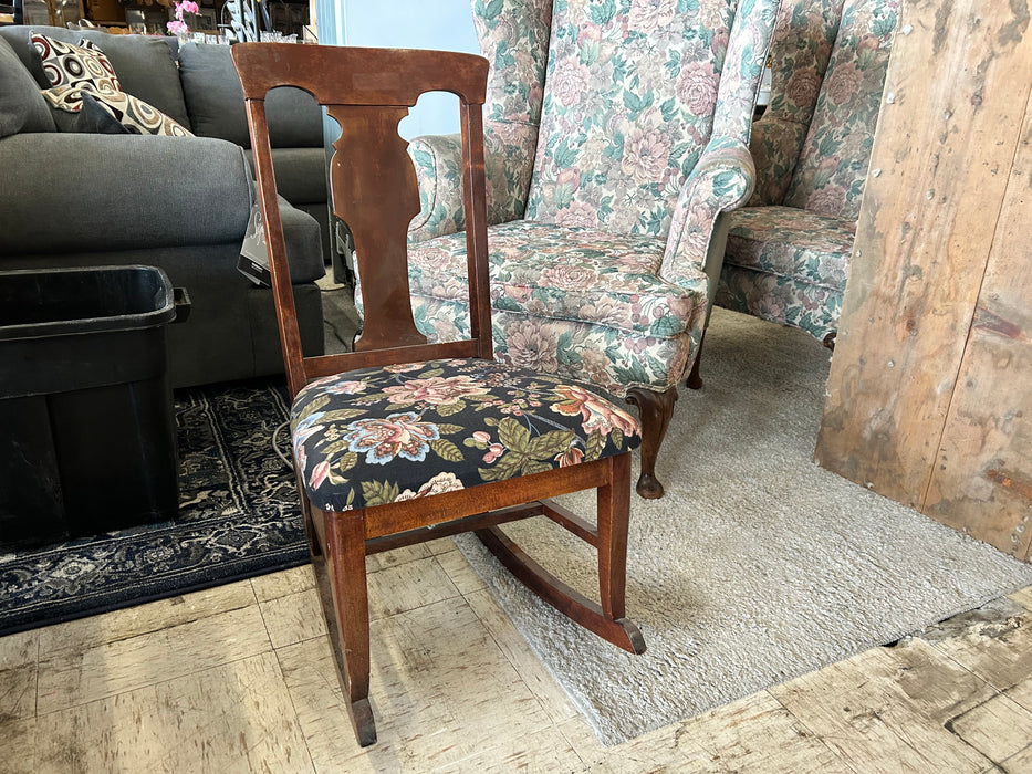 Vintage wood w upholstered seat rocking chair rocker 33643