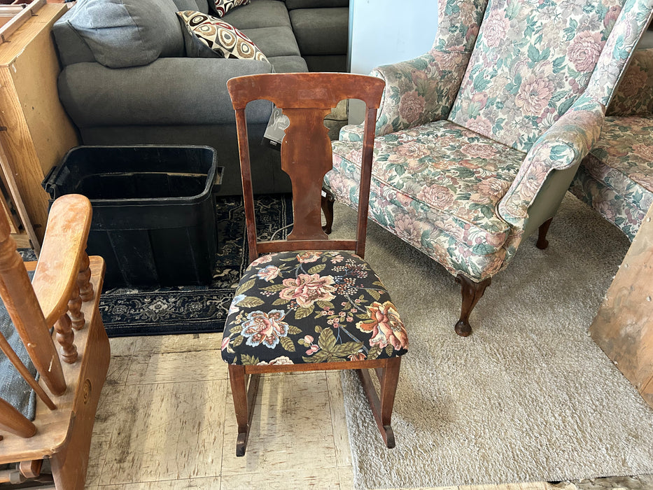 Vintage wood w upholstered seat rocking chair rocker 33643