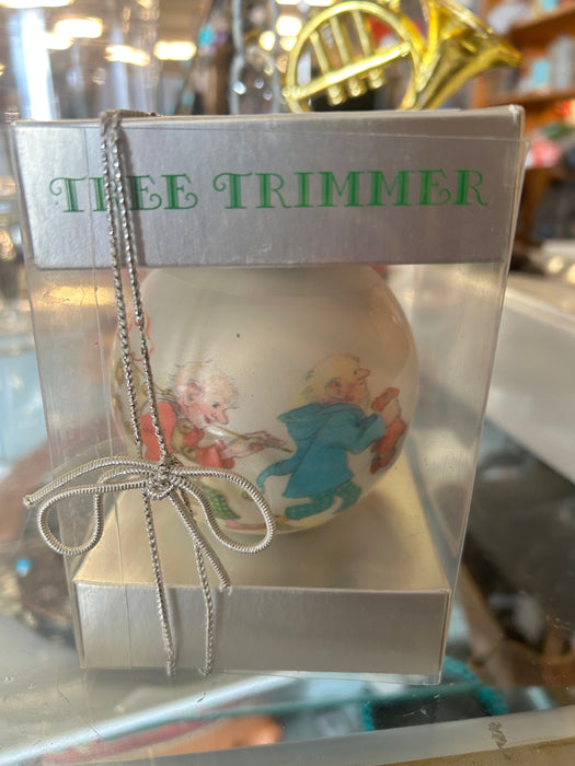 Hallmark Tree Trimmer Christmas glass ornament Santa with elves in original box 33690