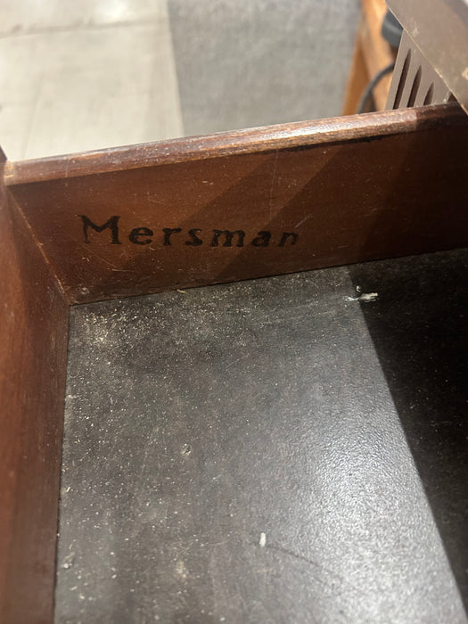 Mersman vintage wood end table 1 drawer on metal casters 33692