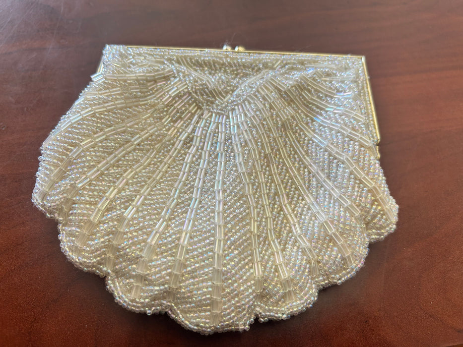 Coloriffics iridescent white beaded clutch/ purse 33700