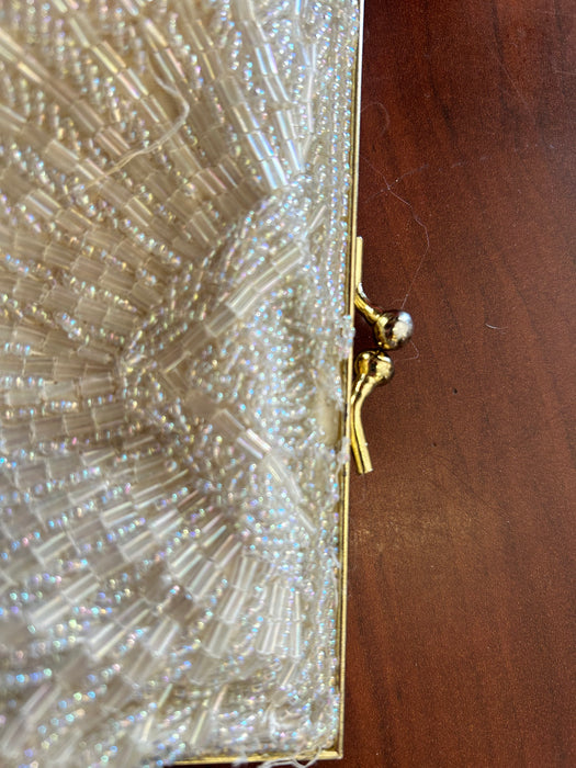 Coloriffics iridescent white beaded clutch/ purse 33700