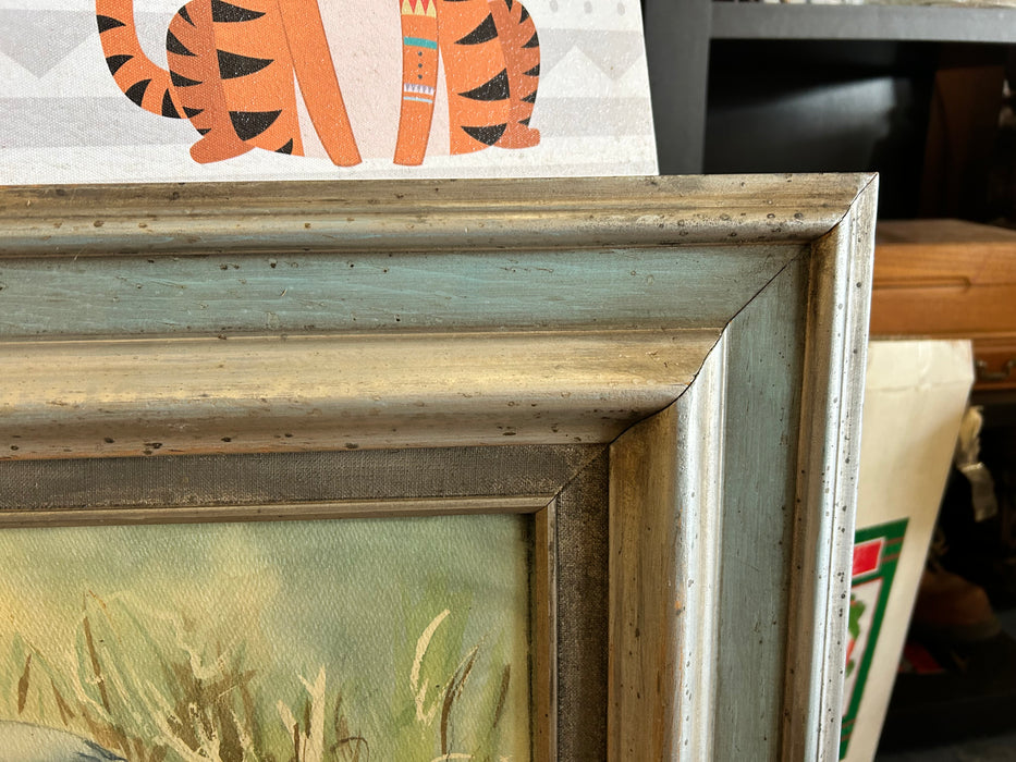 Woman picking grass framed and matted picture 33728