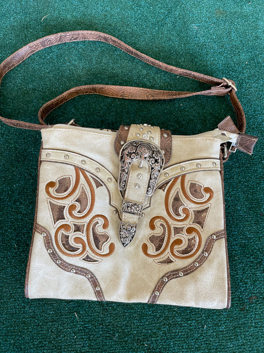 White/brown engraved leather purse 32455