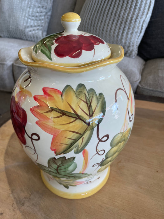 Large hand painted Tuscan ceramic canister with lid 32462