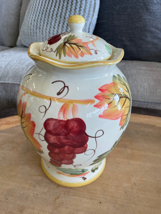 Large hand painted Tuscan ceramic canister with lid 32462