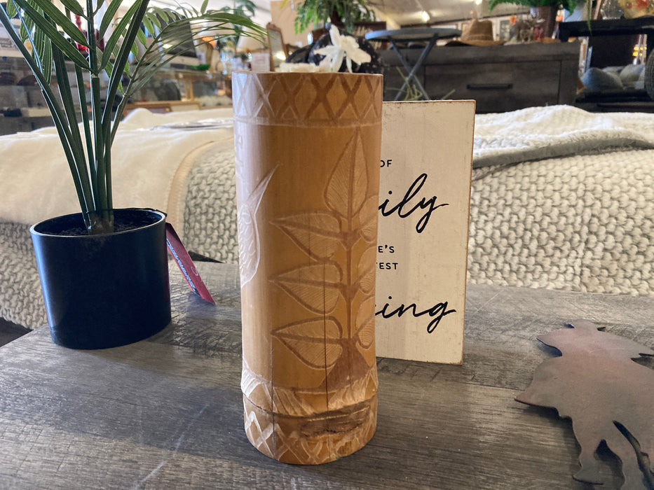 Vintage hand carved bamboo tiki cup vase 32480