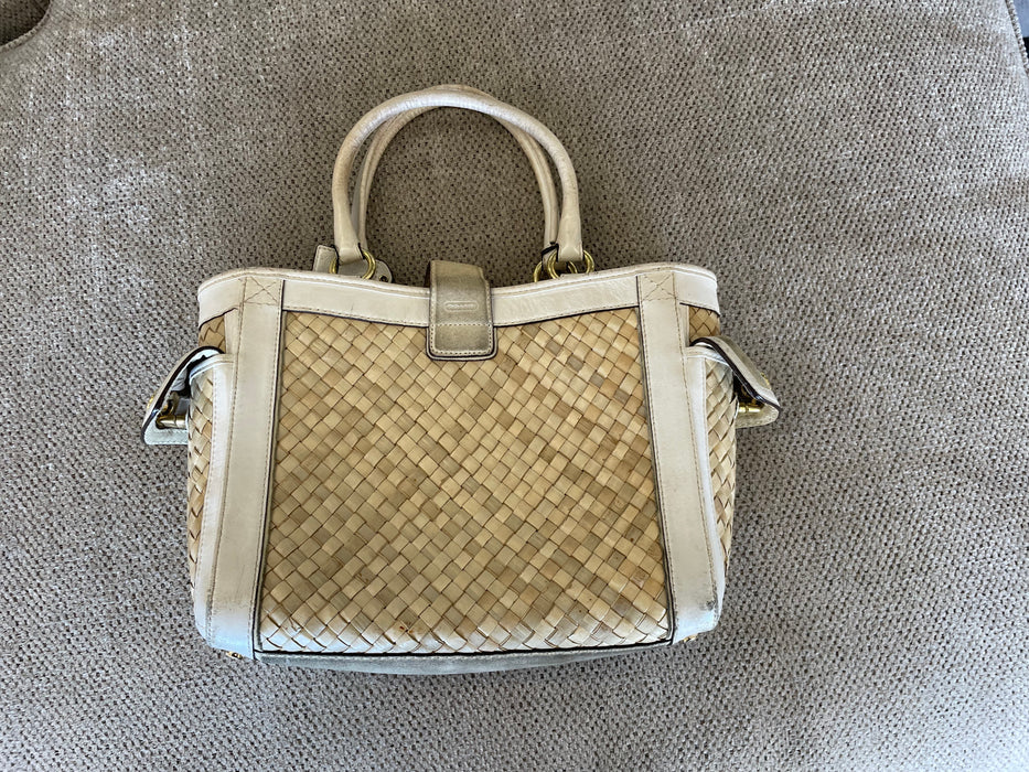 Coach white leather straw purse 32487