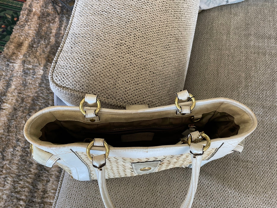Coach white leather straw purse 32487