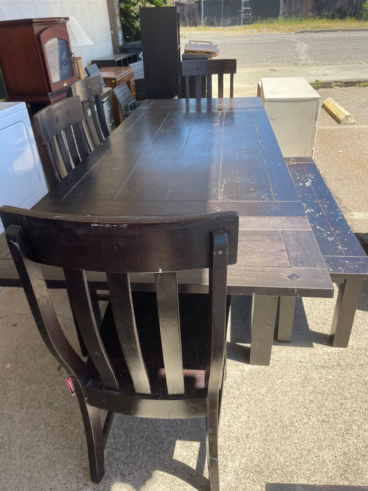 Black kitchen or dining table 4 chairs 1 bench 6pc set 32512