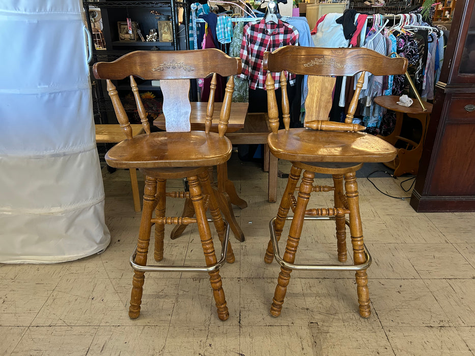 Vintage wooden oak barstools swivel bar stools 30 inch seat height 34228
