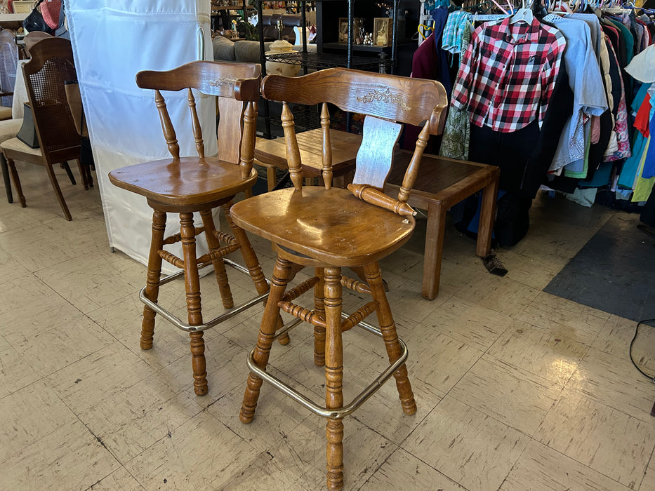 Vintage wooden oak barstools swivel bar stools 30 inch seat height 34228