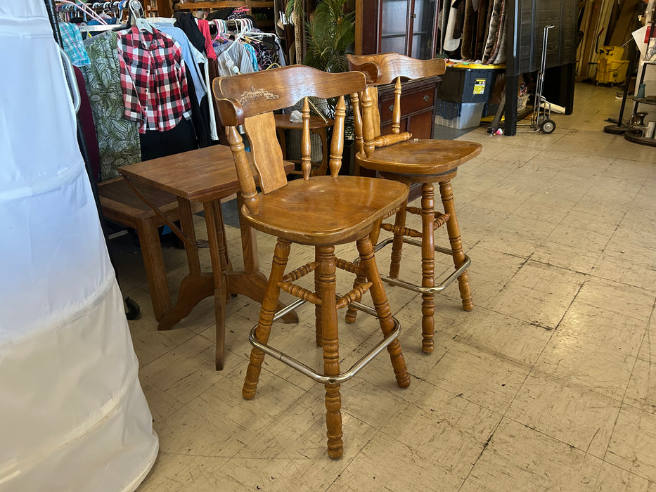 Vintage wooden oak barstools swivel bar stools 30 inch seat height 34228