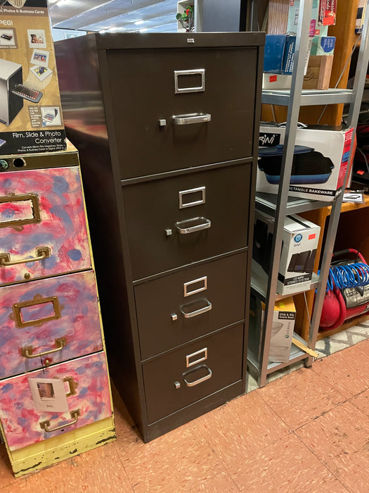 Dark brown tall metal 4 file drawer filing cabinets 32536