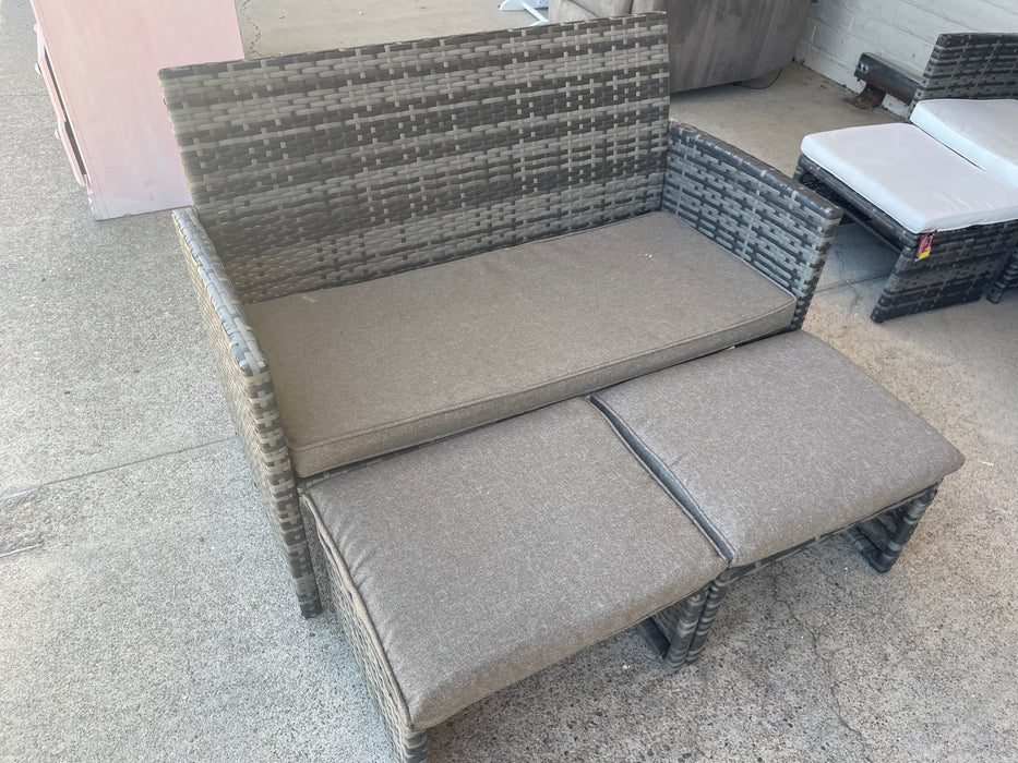 Gray wicker loveseat with 2 ottomans patio outdoor 3pc set by Orange Casual 32533