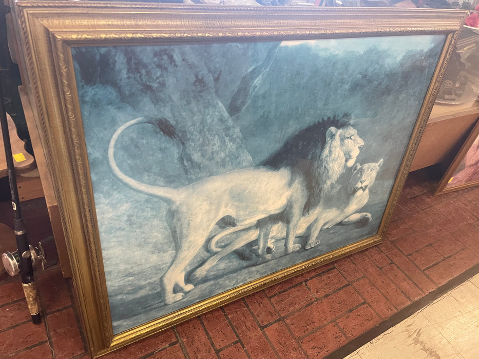 Lion male and female picture gold frame 32576