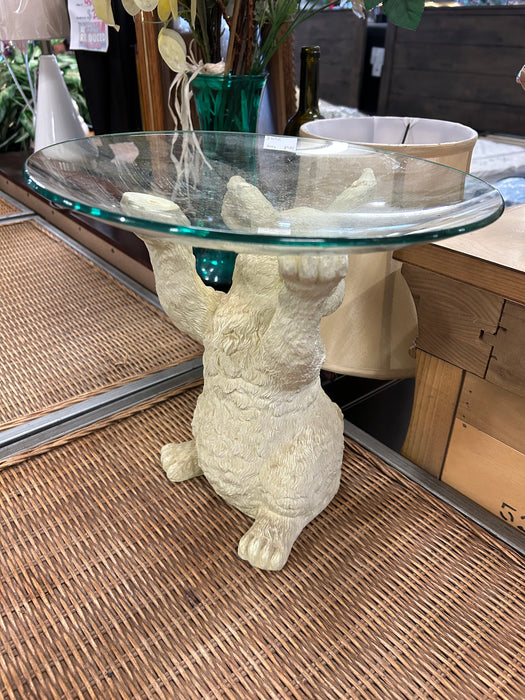 Bunny rabbit glass top accent table 34252