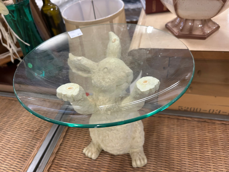 Bunny rabbit glass top accent table 34252